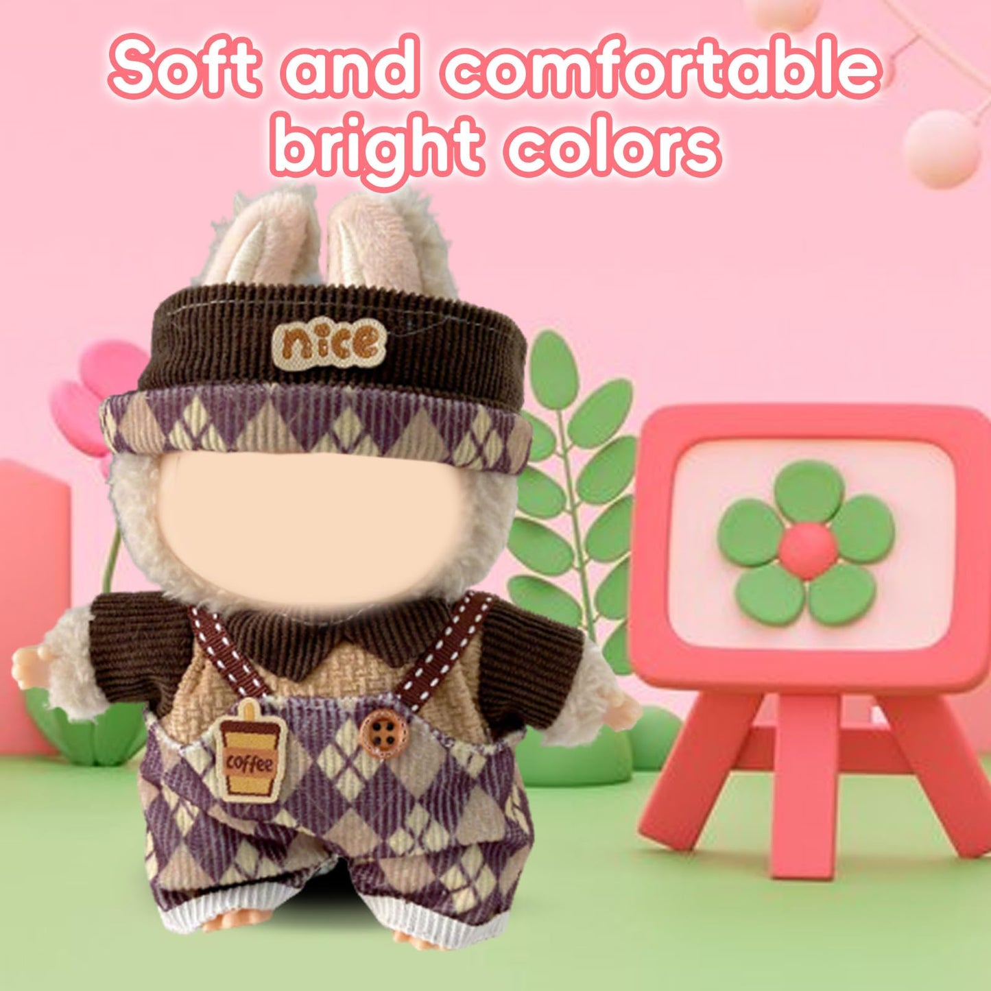 17cm Doll Clothes Labubu Clothes for 6.7inch(17cm) Dolls enhanced Doll Outfit with Hat and Accessories(Clothes Only) (Brown Purple)