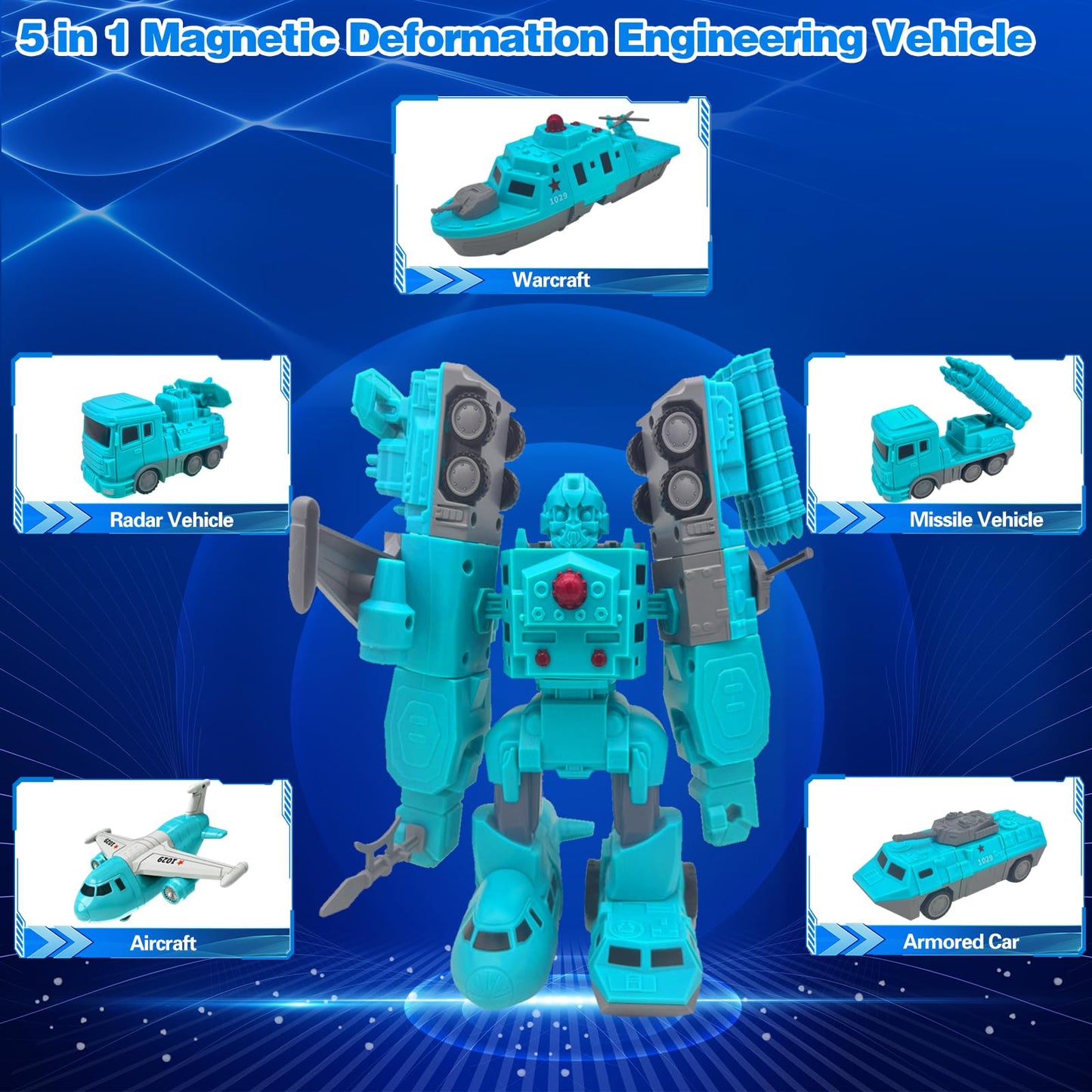 Lawfig Magnetic Transform Vehicles Assembled Toys, Construction Vehicles With Storage Box, 8 In 1 Robot Toys Set, Magnetic Block