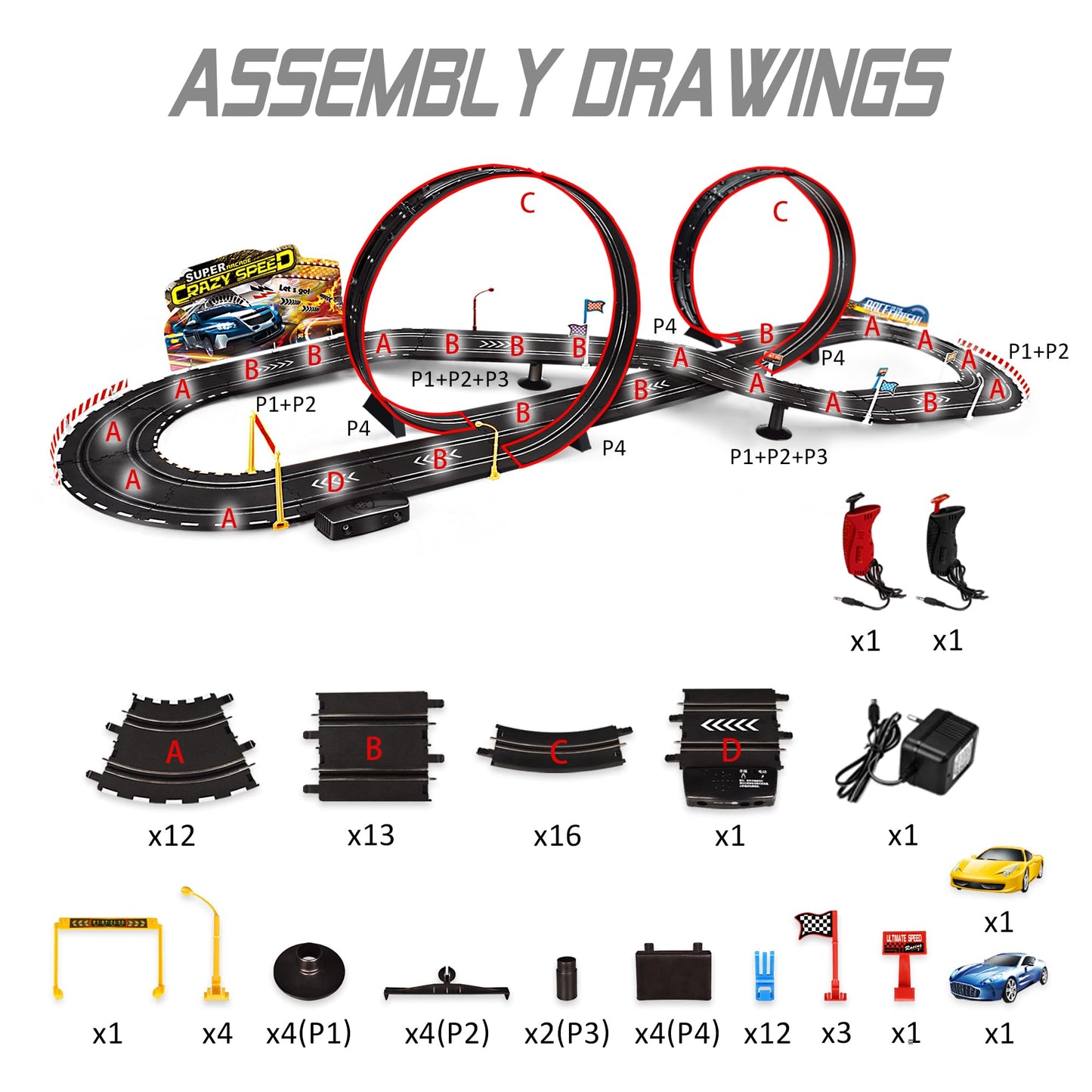 Kids Toy-Electric Powered Slot Car Race Track Set Boys Toys For 6 7 8-12 Years Old Boy Girl Best Gifts