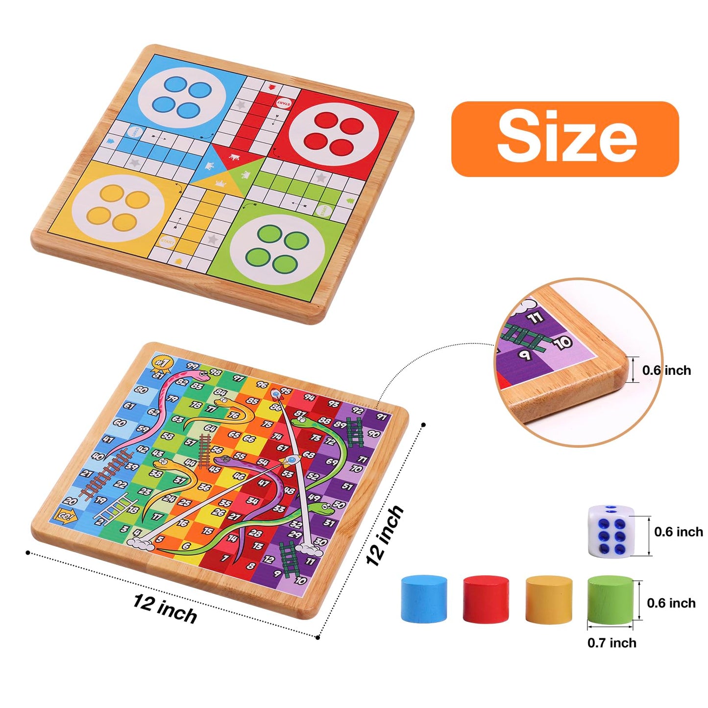 Crobyi 12 Inches Ludo Board Game + Snakes&Ladders Board Game, 2 In 1, Classic Board Game For Adults And Kids, Including 1 Game B