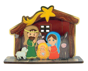 Hirten Wooden Holy Family In Manger Standing Christmas Nativity Figurine, 3 1/2 Inch