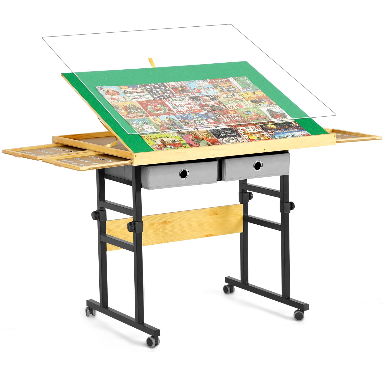 Builderbutler Adjustable Puzzle Table With 4+2 Drawers, Non-Slip Surface Puzzle Board, Tilting & Height Adjustment, 360 Wheels,