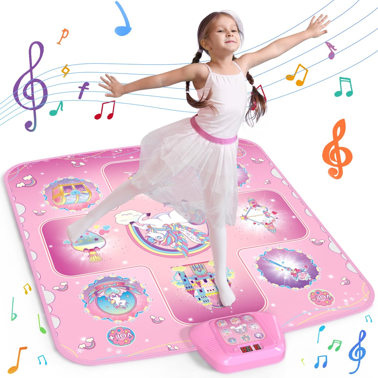GirlsHome Dance Mat - Unicorn Electronic Dance Pad with 5 Game Modes, LED Lights, Medium, Multi-color, Model Fantasy 9