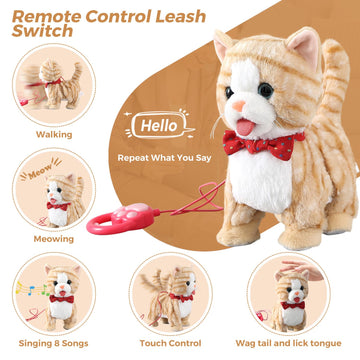 Yellow Pattern Leash Walking Cat Set Interactive Talking Toy Singing Dancing Kitten Mimicking Repeat What You Say Kitty Touch An