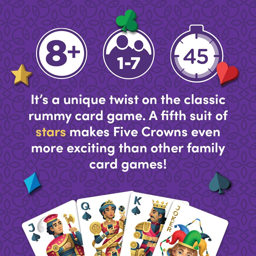 PlayMonster Five Crowns Card Game - 5 Suited Rummy-Style - Multicolor - Ages 8+ - Model 4001