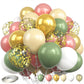 Green And Pink Balloons, 60Pcs Retro Green Pink Balloons Metallic Gold Balloons, 12Inch Sage Green Pink White Gold Confetti Ball