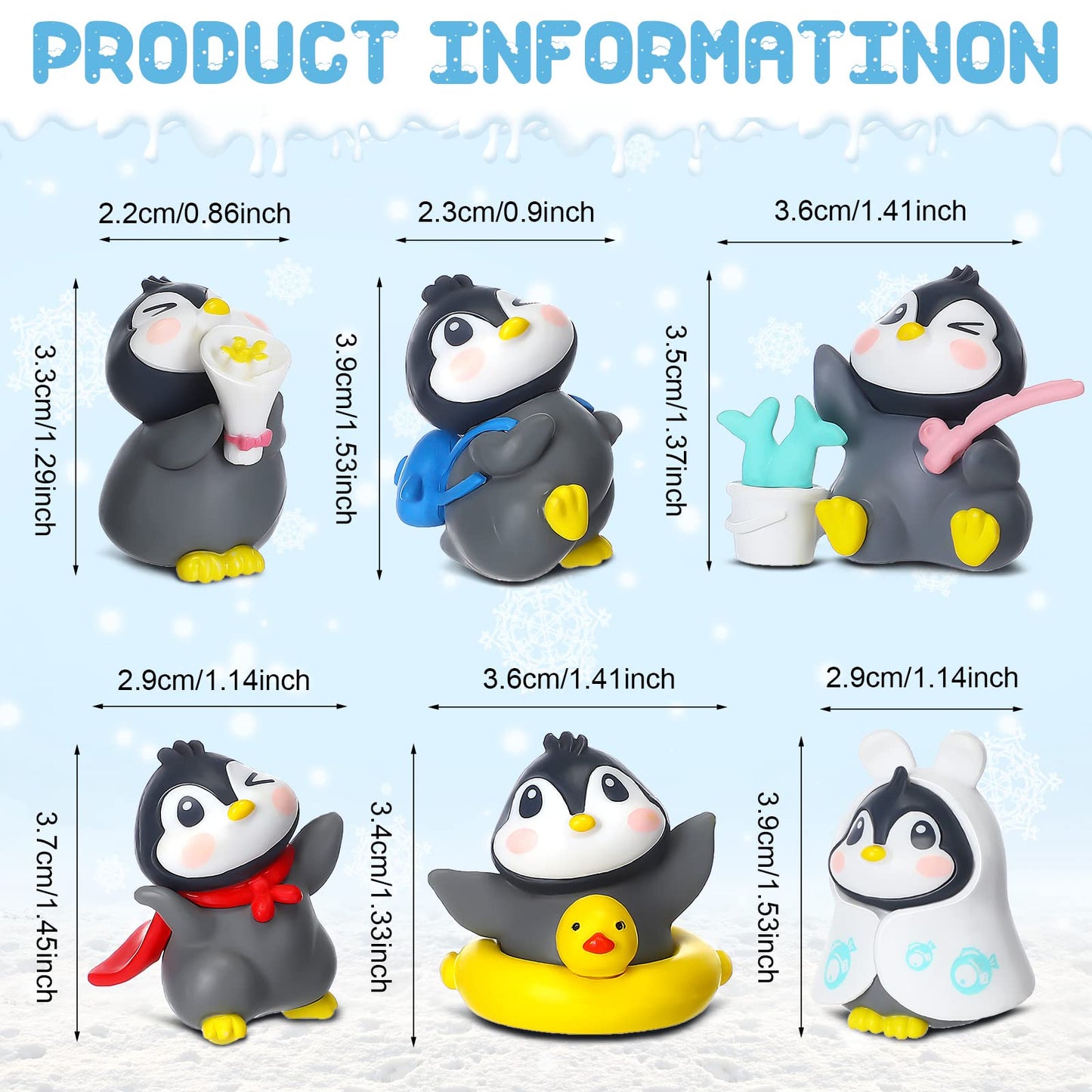 Macarrie 20 Pcs Penguin Figurines Cute Penguin Characters Toys Penguin Figures Cake Toppers Decorations Winter Small Penguin Fig