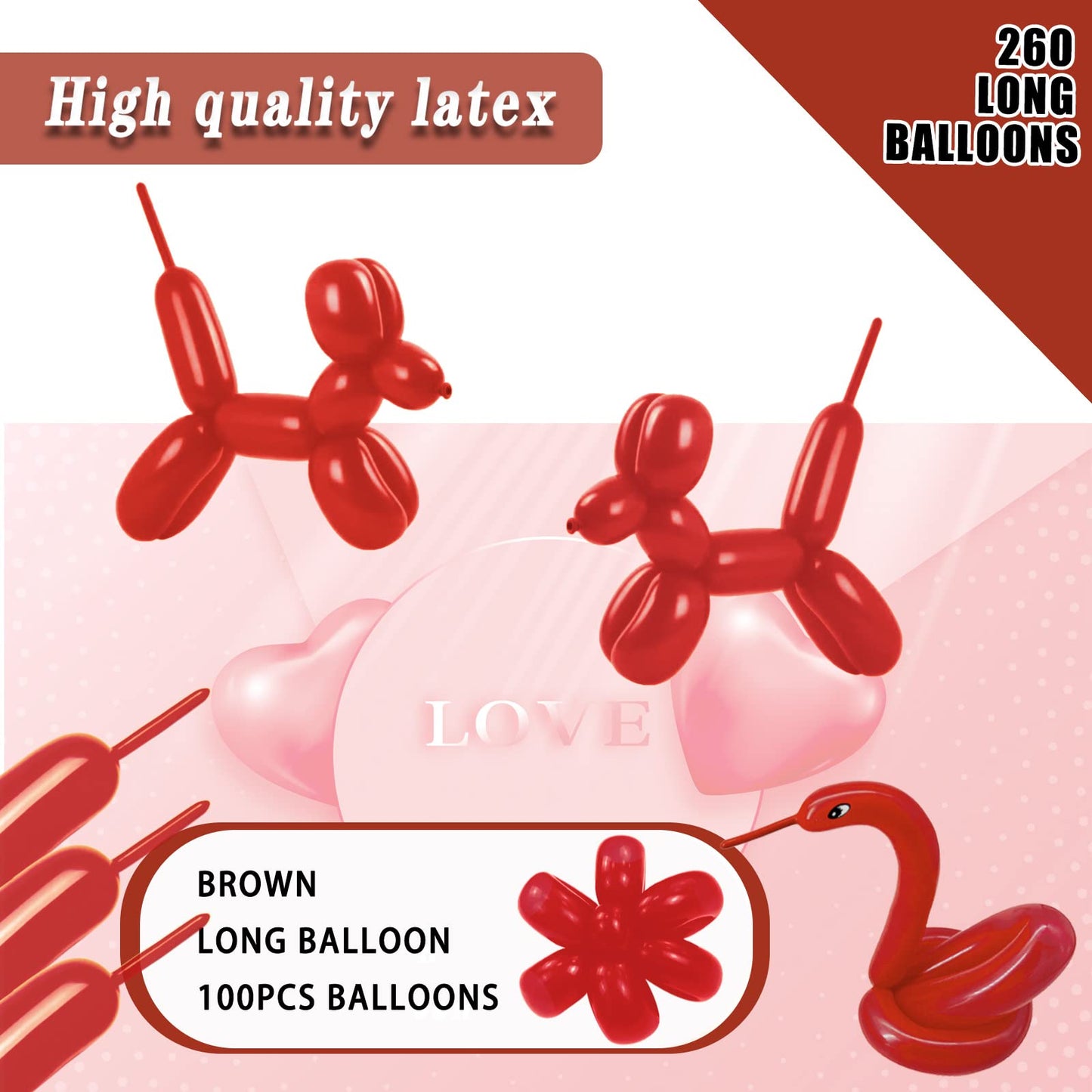260 Long Balloons 100 Pack Coffee Brown Twisting Animal Balloons Thickening Latex Modeling Long Magic Balloons For Animal Model