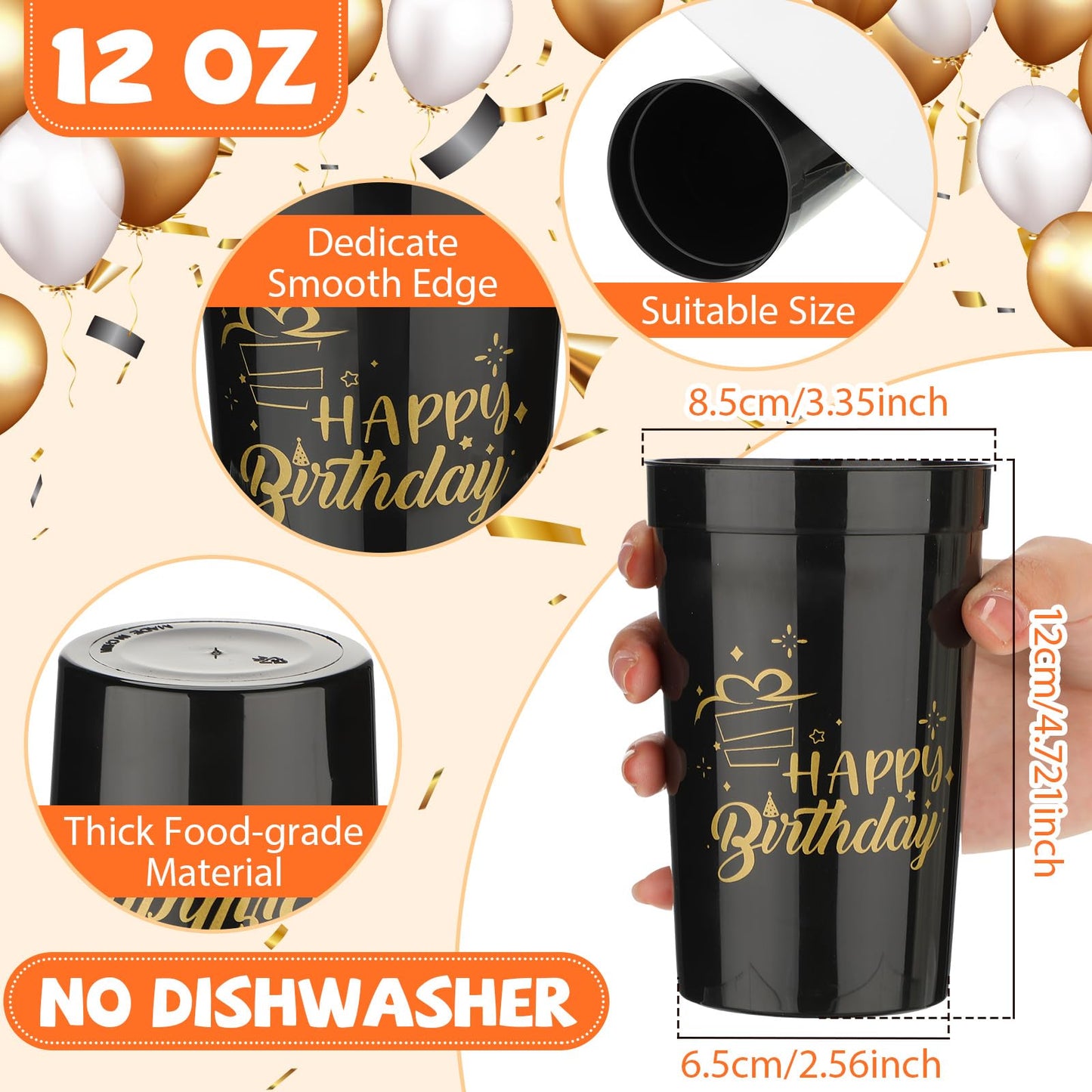 Zhehao 30 Pcs Reusable Happy Birthday Cups 12 oz Plastic Tumblers Stadium Cups Birthday Shot Glasses for Women Men Anniversary P