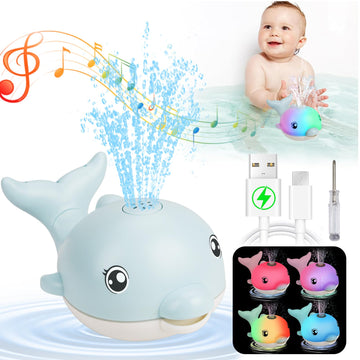2024 Upgraded Bath Toys, Rechargeable Baby Bath Toys, Dolphin Spray Water Light Up Musical Toys 6-12 12-18 Months, Sprinkler Water Pool Bathtub Toys For Toddlers 1-3 2-4 Boys Girls Infant Kids - Blue