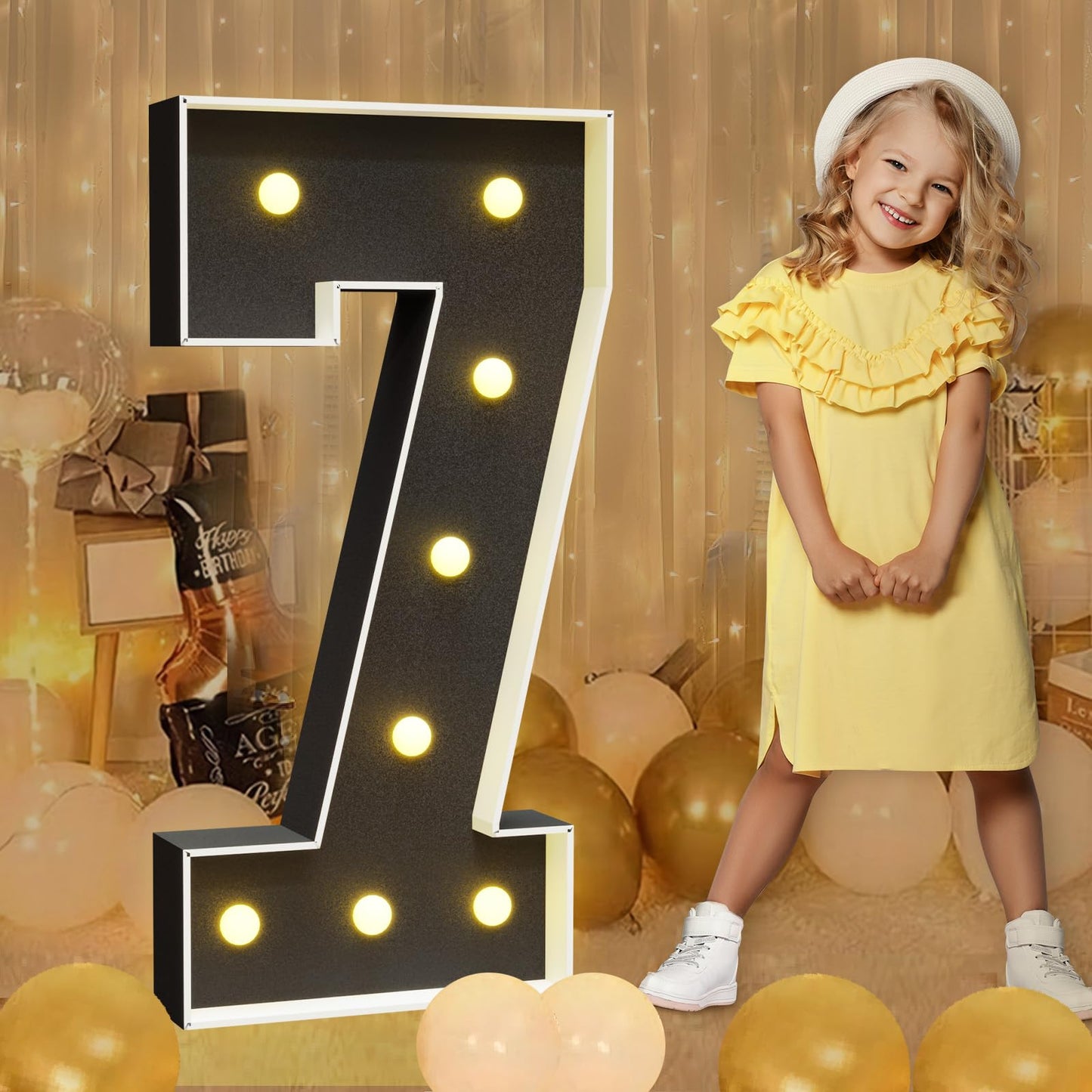 Imprsv Marquee Numbers Black 3Ft: Black Party Decor - Light Up Number 7 Large 3 Feet Tall - Birthday Decorations For Him Her 7Th
