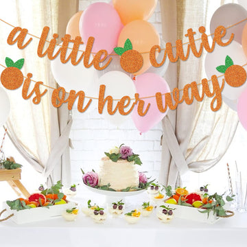 A Little Cutie Is On Her Way Banner, Little Cutie Banner, A Little Cutie Is On The Way Baby Shower Decorations, Girl Orange Theme Birthday Party Decorations Supplies