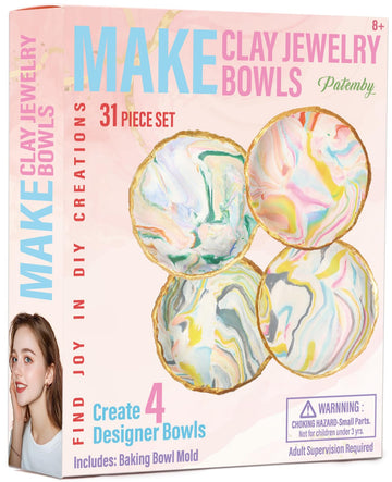 Patemby Make Your Own Clay Jewelry Bowls Arts and Crafts Kit for Teen Girl, DIY Clay Jewelry Dish Kit, Polymer Clay Crafts for G