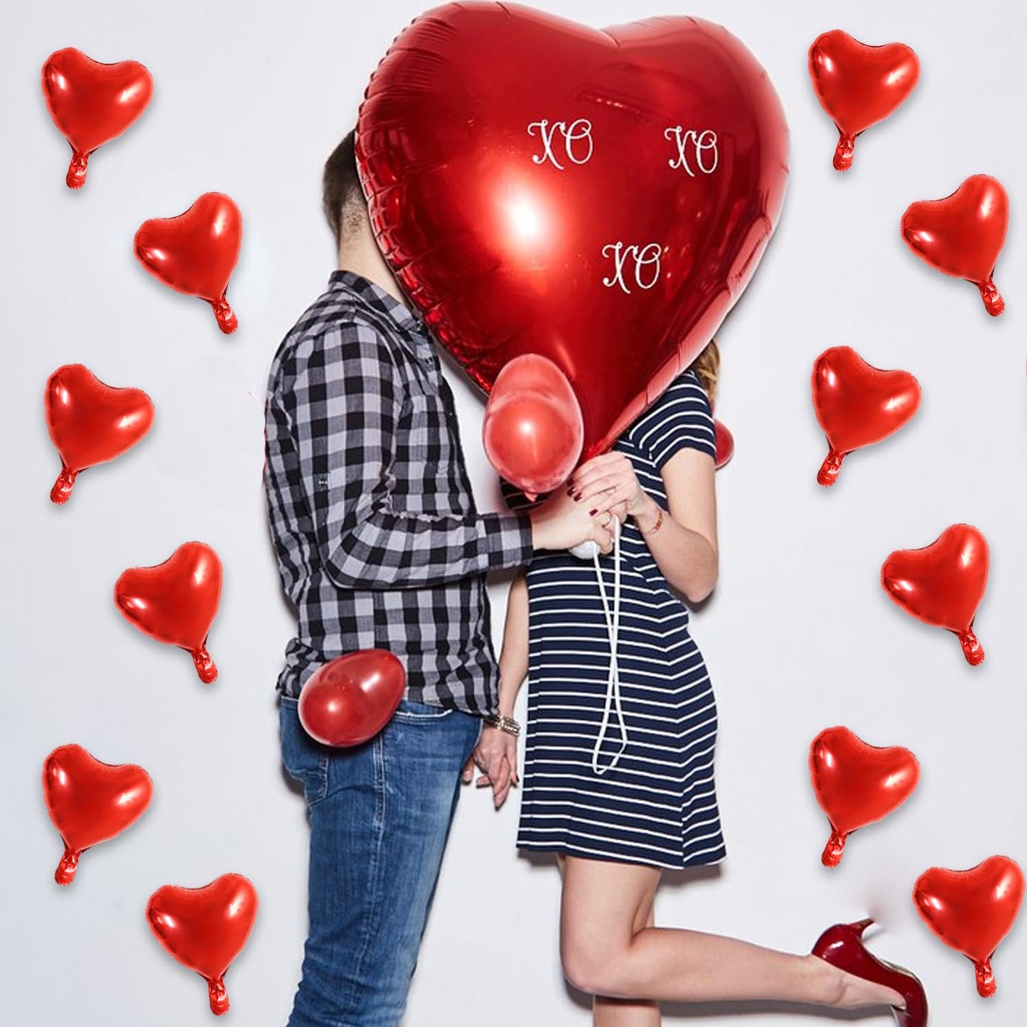 TONIFUL 30Pcs 10 Inch Red Heart Balloons Valentines Day Heart Shape Foil Mylar Balloons Decoration for Romantic Valentines Day