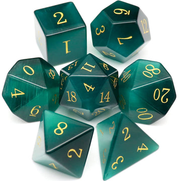 Haxtec Gemstone Dnd Dice Set Emerald Green Cat Eye Stone Dice With Dice Case For Dungeons And Dragons Role Playing Games Dndgift
