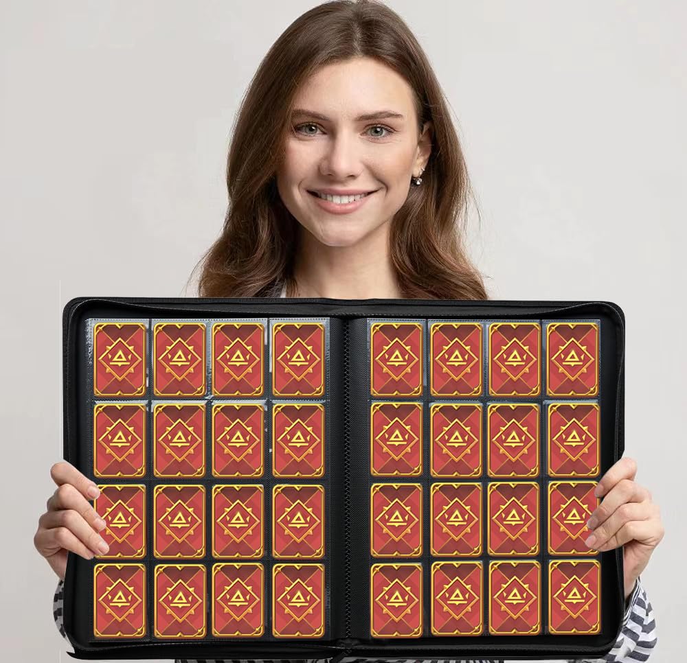 16 Pocket Card Binder  1000+ enhanced Zip Trading Card Binder  Double Sided Pocket Card Binder Album  Ringless Card Folder for MTG  TCG  Sports Card (Orange  16Pockets)