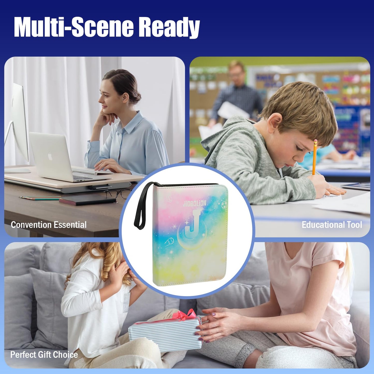 JIOBOLION Waterproof 400-Card Trading Binder | 4-Pocket Zippered Card Organizer with 50 Removable Pages | PU Leather Portfolio for Pok?mon  MTG  Sports Cards | Gift-Ready Collector Album for mature-themeds