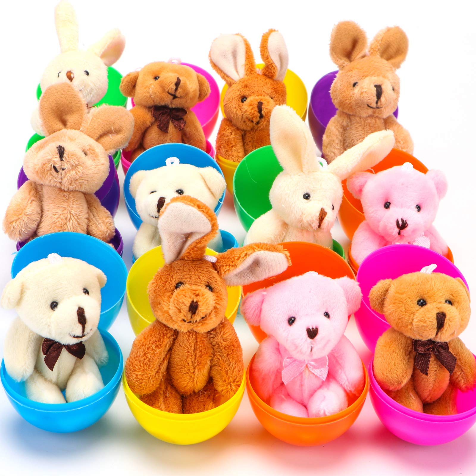 Newbea 12 Pack Prefilled Easter Eggs With Stuffed Animals,3.15'' Plastic Easter Eggs Filled With Toys,Perfect For Easter Eggs Hu
