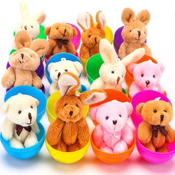 Newbea 12 Pack Prefilled Easter Eggs With Stuffed Animals,3.15'' Plastic Easter Eggs Filled With Toys,Perfect For Easter Eggs Hu