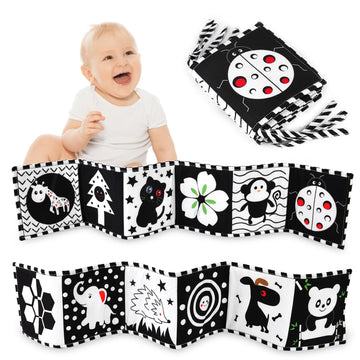 Vicloon Black And White Books High Contrast Baby Toys, 0-6 6-12 Months Soft Baby Book,Infant Tummy Time Toys,Baby Cloth Activity Crinkle Folding Educational Activity Cloth Book Suitable For Boys Girls