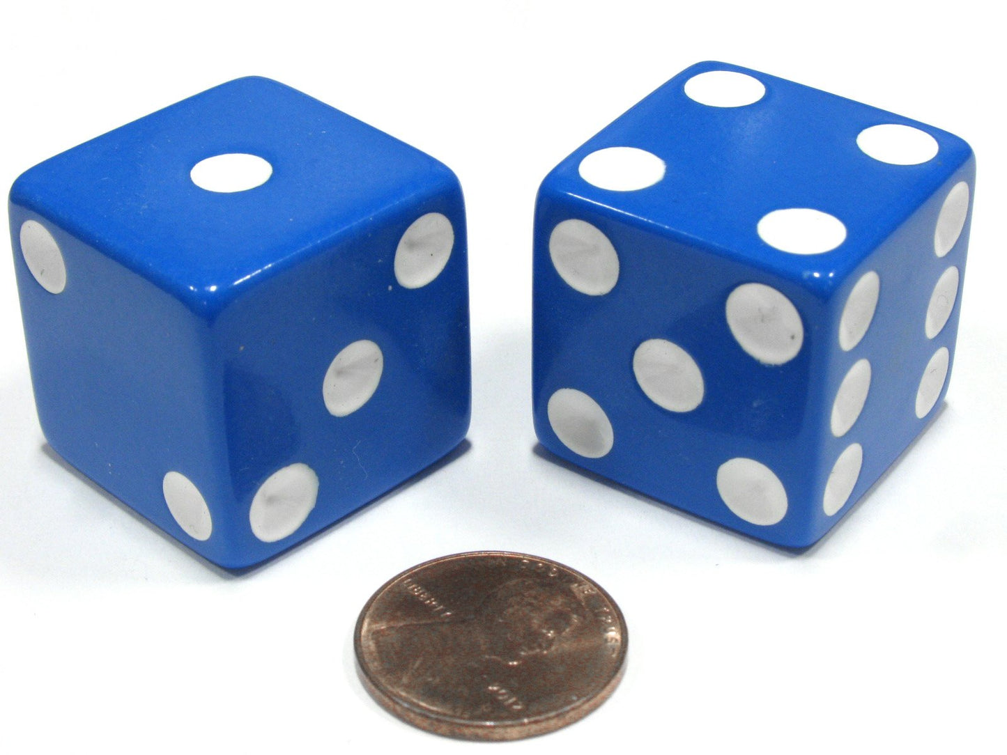 Koplow Games Set of 2 D6 25mm Large Opaque Jumbo Dice - Blue with White Pips