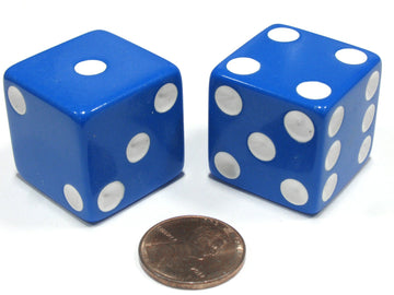 Koplow Games Set of 2 D6 25mm Large Opaque Jumbo Dice - Blue with White Pips