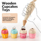 HERSITY Wooden Cupcakes Toys Pretend Play Food Desserts Kids Baking Set, Kitchen Playset for Toddlers 3-5, Tea Party for Little