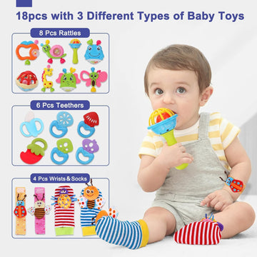 AZEN 18Pcs Baby Toys 6 to 12 Months  Baby Rattles 6-12 Months  Newborn Infant Toys 6-12 Month