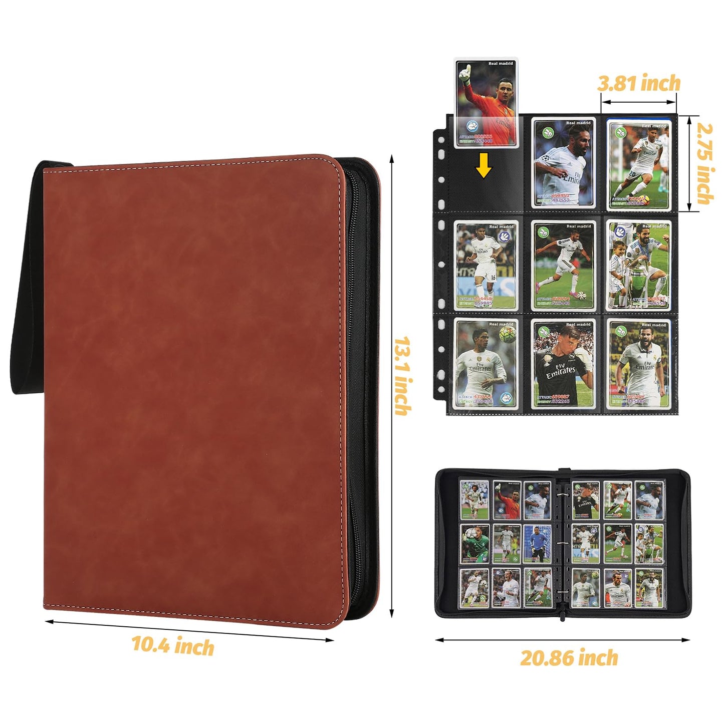 GERMUN 9 Pocket Card Binder  enhanced Zip Trading Card Binder  720 Double Sided Pocket PU Card Collection Binder  Collector Card Album  Card Folder for MTG  TCG  Sports Cards  Game Cards (Brown1)