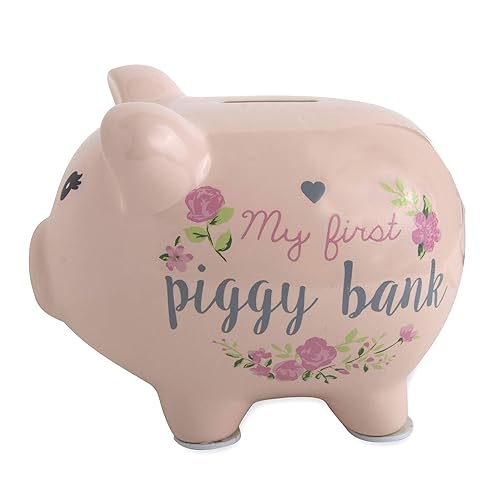 Baby Essentials My First Piggy Bank - Ceramic, Flowers Design for Boys and Girls, Model 3164