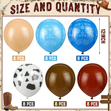 Hungdao 52 Pcs Western Party Horse Balloons Cowboy Decoration Kit Rodeo Farm Bandana Cowgirl Foil Latex Balloons Bulk For Baby Shower Birthday Arch Decor(Blue Brown Series)