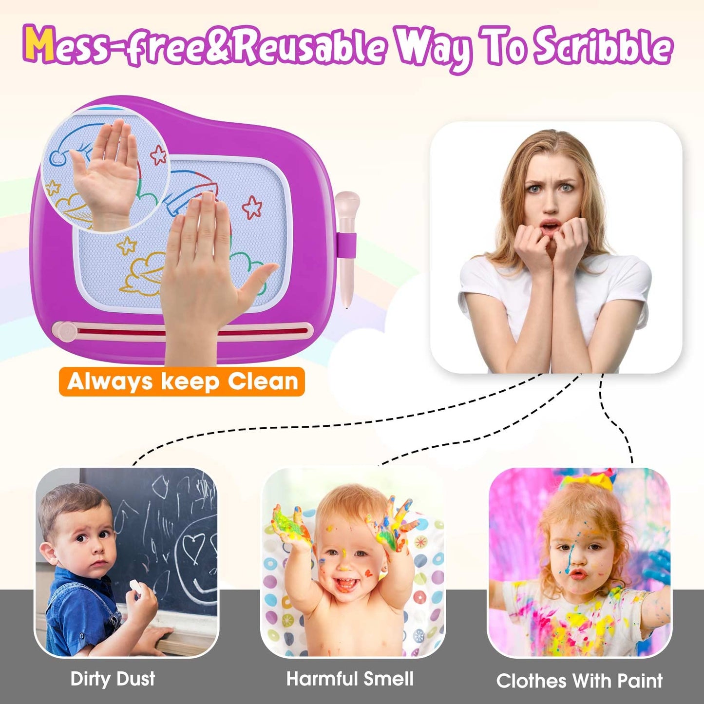Smasiagon Toddler Toys Age 1-2 Year Old Boys Girls, Magnetic Drawing Doodle Board Pad Educational Learning Toys For 1 2 3 Year Old Boys Girls Gifts Birthday Party (Purple)
