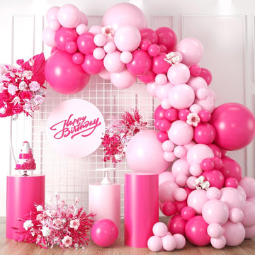Kepmov Pink Balloon Arch Kit, 100Pcs Hot Pink Maca Pink Balloons, Different Sizes For Wedding, Birthday, Baby Shower, Princess Theme Party Decorations