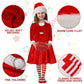 Panitay 4 Pcs Girls Christmas Costume Red Santa Claus Outfit Hat Jacket Dress Tights For Little Girls Kids Holiday Cosplay(Large