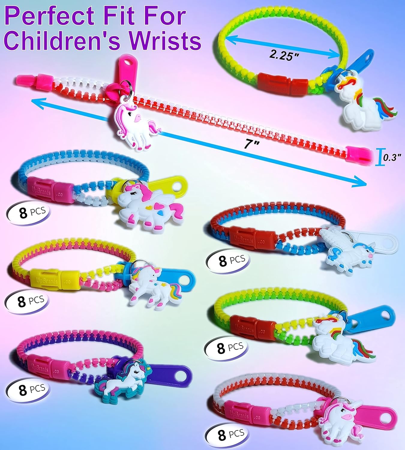 UpBrands Unicorn Valentine Gifts For Kids Zipper Bracelets Bulk Set, Kit for Unicorn Birthday Party, Goodie Bags & Stuffers, Per