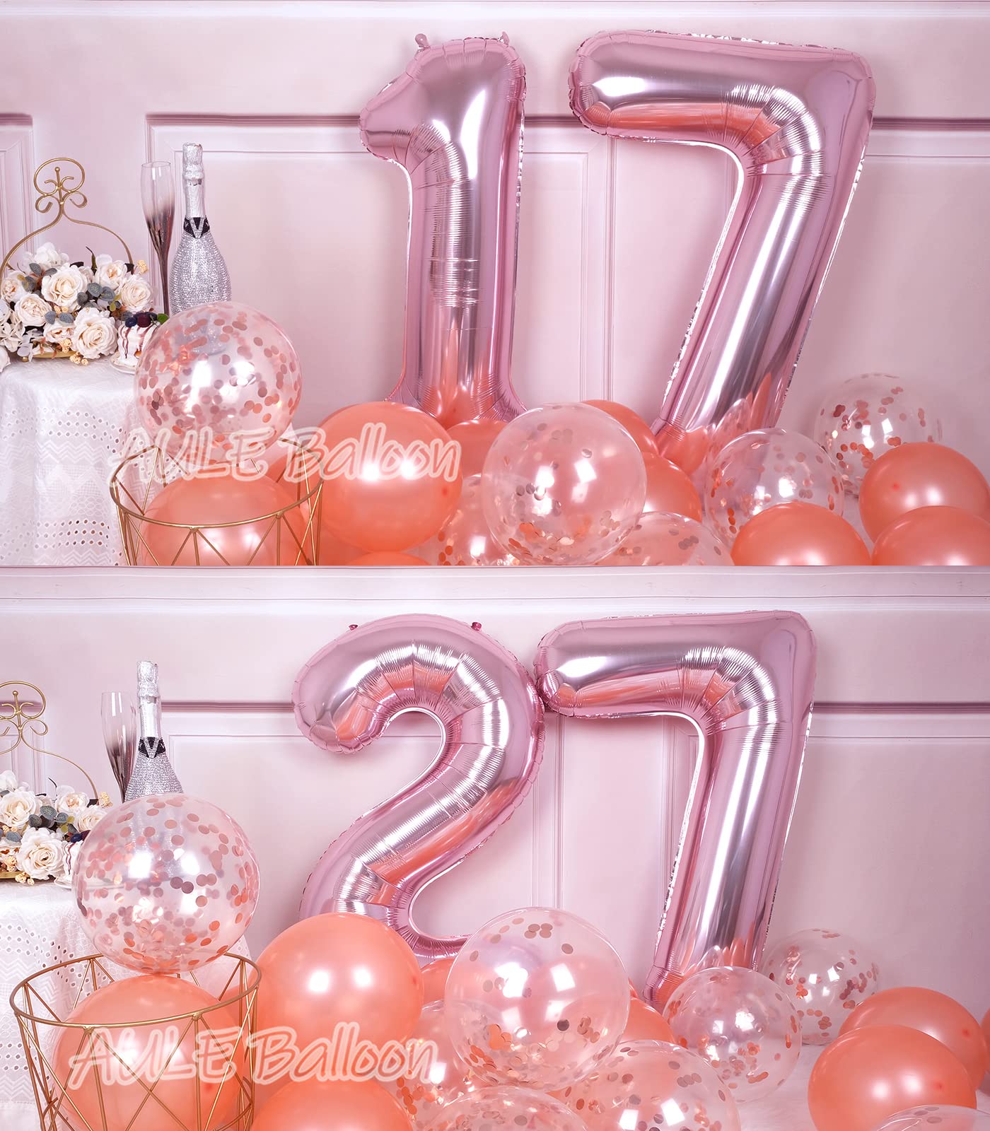 Aule 40 Inch Big Rose Gold 7 Balloon Number Large Foil Helium Number Balloons 0-9 Jumbo Giant Happy 7Th Birthday Party Decoratio