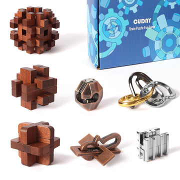 Cudny 7 Pieces Cool Unlock Interlock Brain Teaser Puzzles Retro Wooden And Metal Puzzles Iq Logic Fun Puzzle Box Challenge Game
