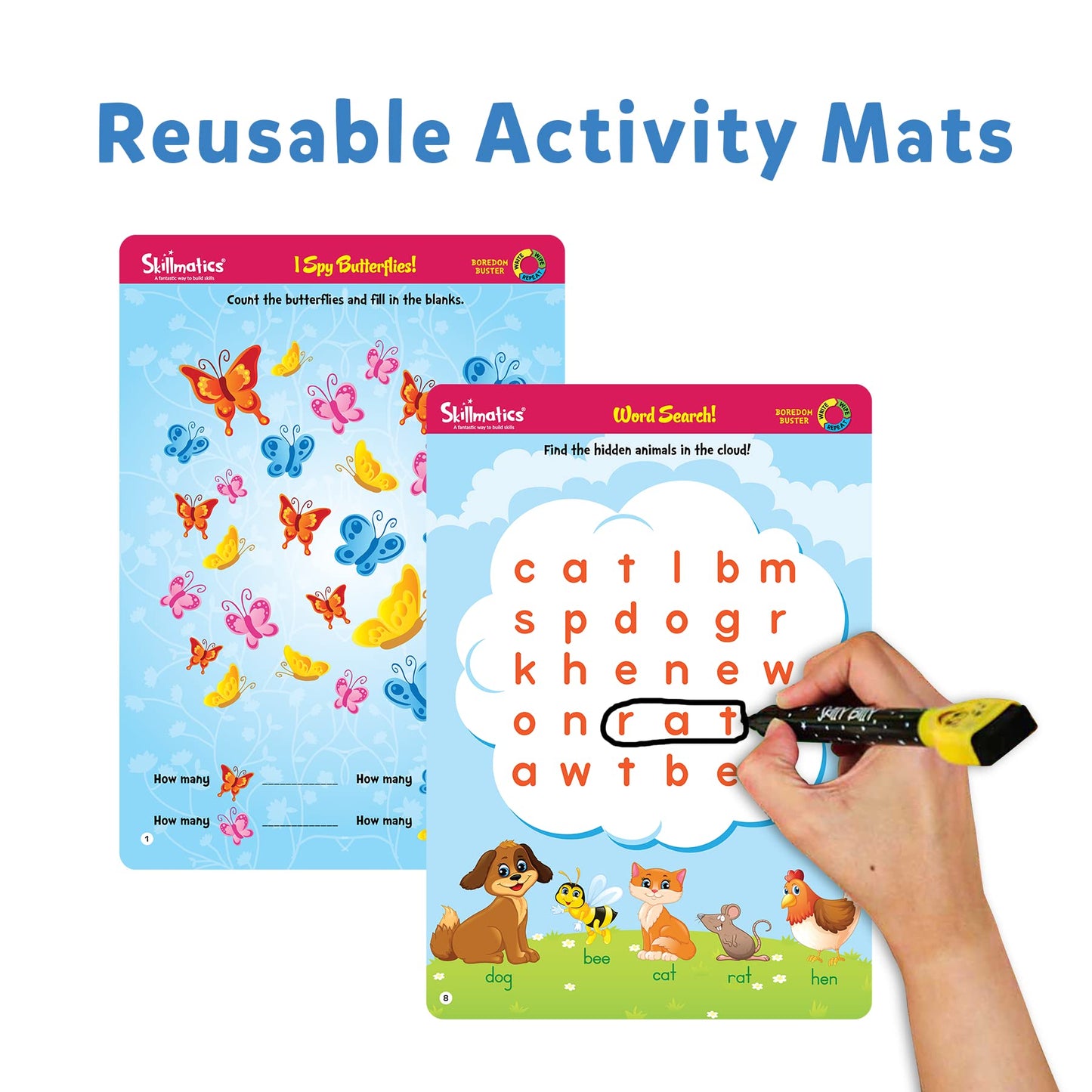 Skillmatics Educational Game - Boredom Buster, Reusable Activity Mats with Dry-Erase Marker, Gifts, Travel Toy for Kids Ages 3,