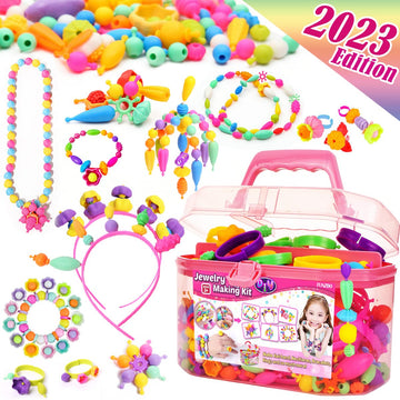 Funzbo 650Pcs Pop Beads - Jewelry Making Kit For 3 4 5 6 7 8 Year Old Little Girls, Arts And Crafts Toys For Kids, Necklace Bracelet Ring Creativity Snap Set Birthday Holiday Easter Gifts