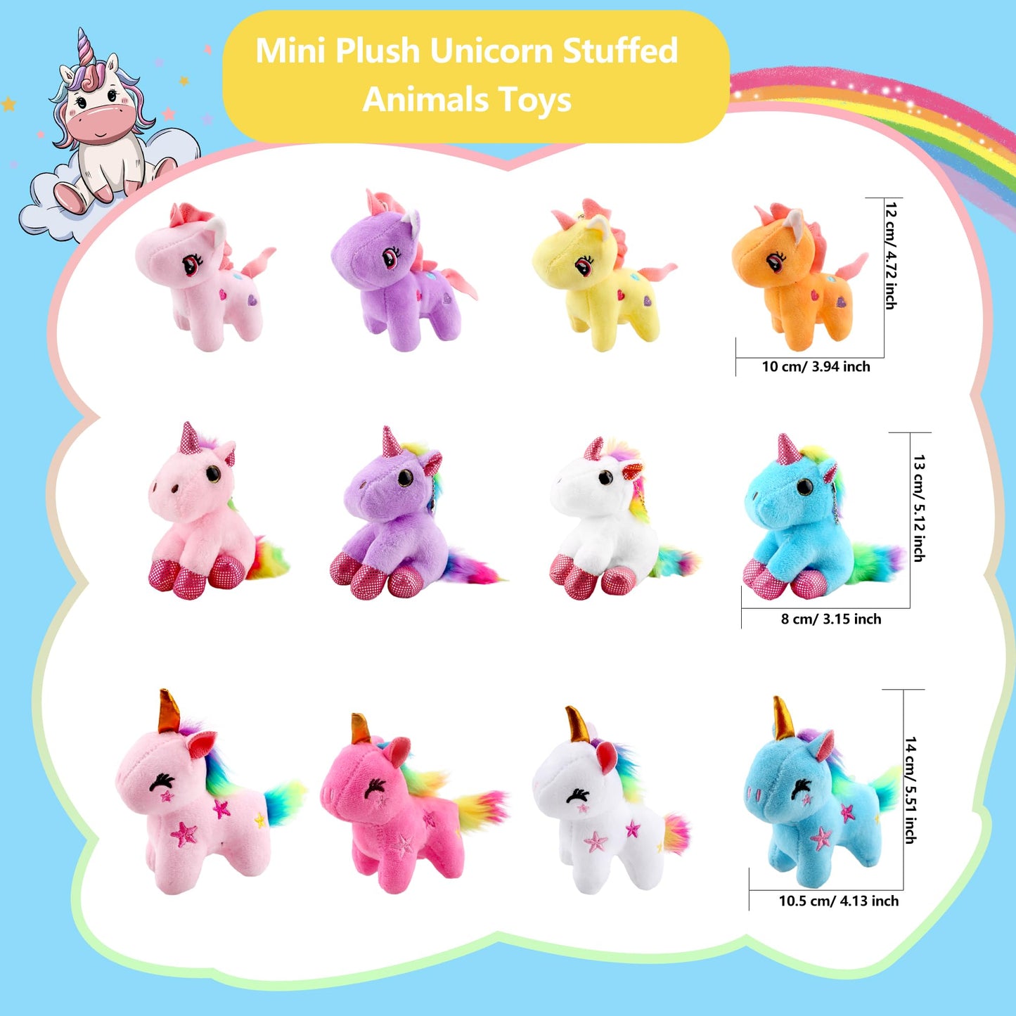 24 Pack Mini Stuffed Unicorn Animal Toys Bulk Cute Small Plush Unicorn Rainbow Tuffed Unicorn For Christmas Easter Wedding Birth