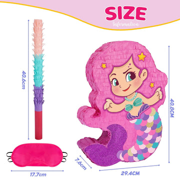 Wernnsai Mermaid Piñata-Mermaid Party Piñata With Bat And Blindfold For Girls, Kids Birthday Party Games Anniversary Celebration Classroom Activities Mermaid Themed Party Decorations (15.7’’ X 12.2’’)