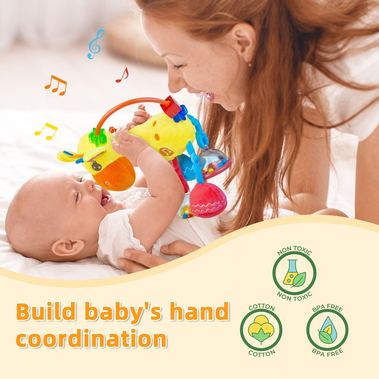 Baby Sensory Toys 0-6 3-6 Months,Infant Baby Musical Stuffed Animal Activity Soft Toys, 3+ Months Rattles Teething Toys For Babi