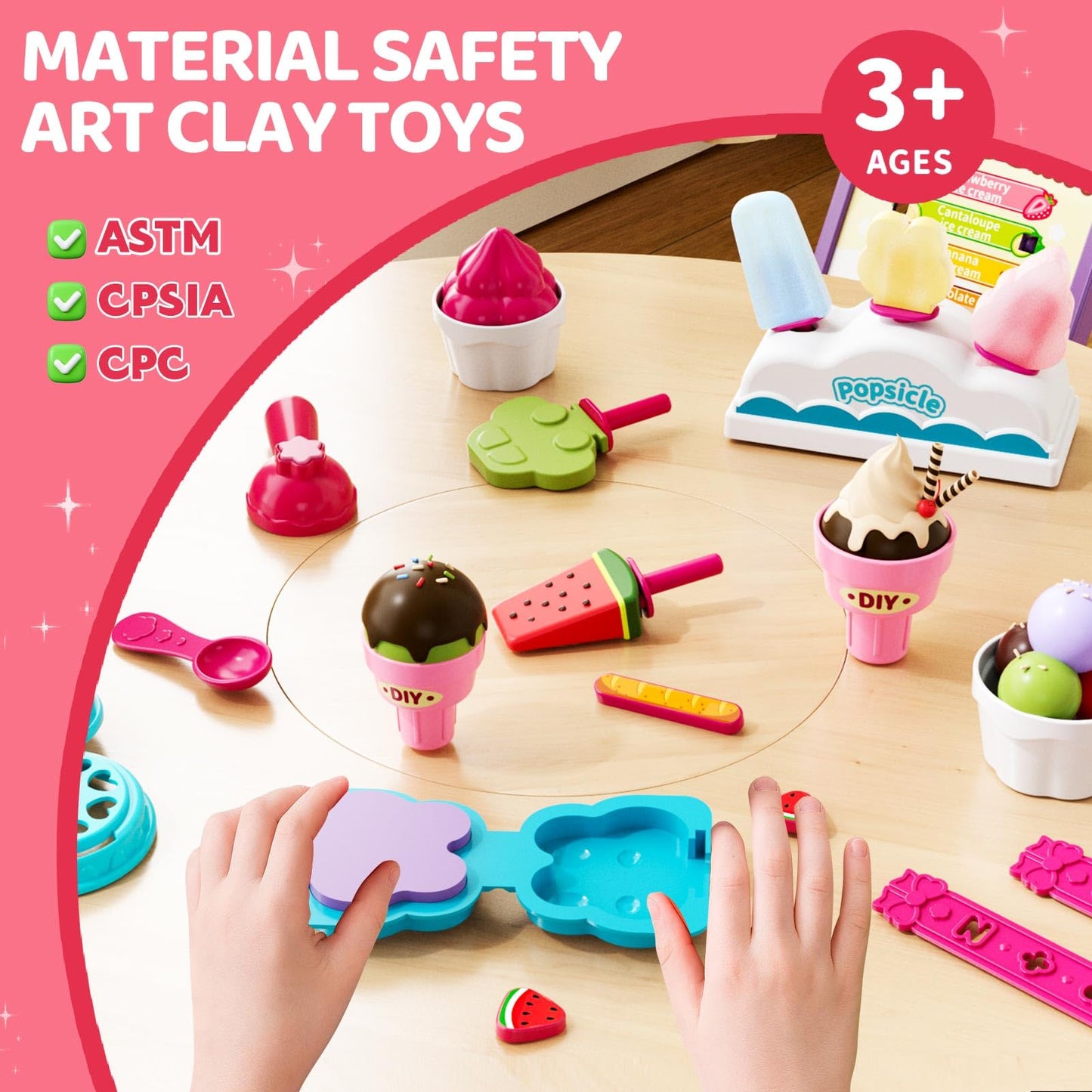 Beby Buty Ice Cream Toys Air Dry Clay Kit for Kids, 80 PCS Ice Cream Shop Set Food Toys for Kids Girls 3 4 5 6 Years Old, Preten