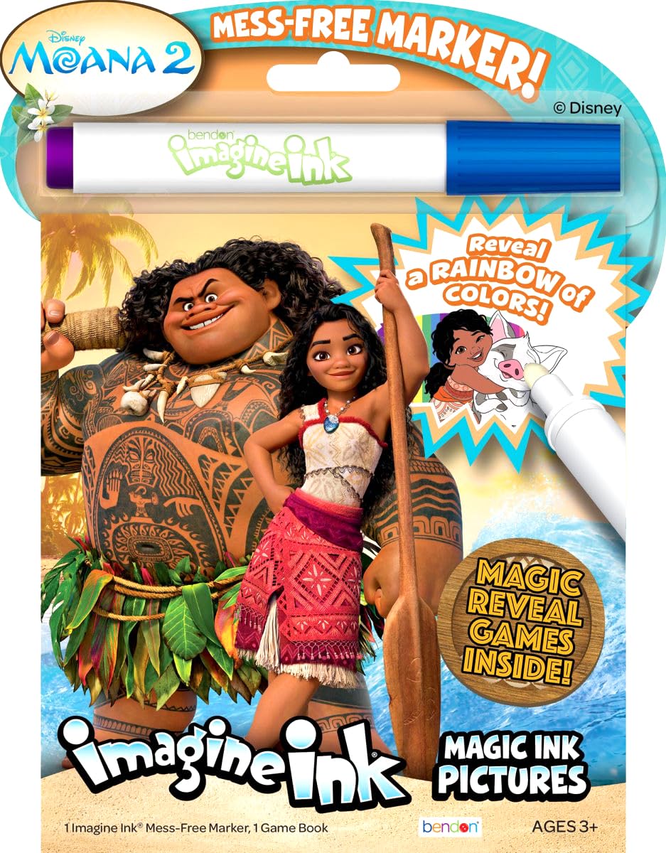 Disney Princess Magic Ink Coloring Book Set - Bundle of 3 Imagine Ink Books for Girls Kids Featuring Disney Princess, Moana, and