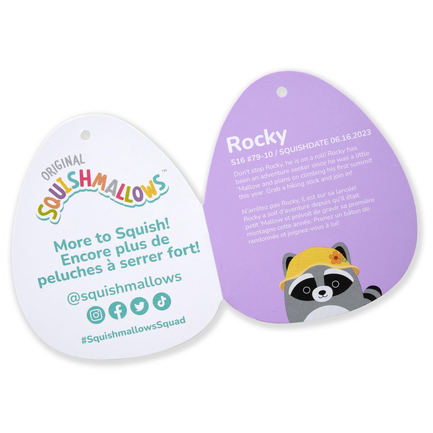 Squishmallows Original 14-Inch Plush Rocky Grey Raccoon with Yellow Bucket Hat - Soft Polyester Toy, Model SQER00885