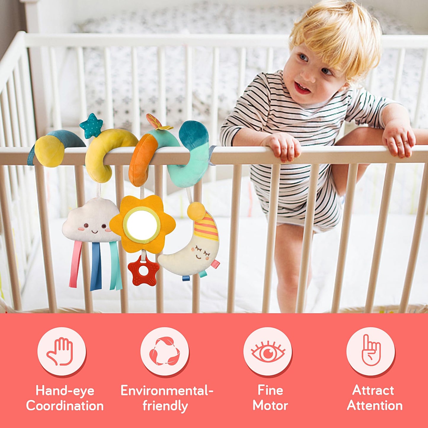 Monstime Car Seat Toys Newborn Toys, Stroller Toys Baby Toys 0-3 Months Infant Toys, Baby Toys For Carseat Stroller Crib, Baby Toys For 0 3 6 9 12 Babies Boys Girls Enfants (Morandi-Pure Cotton)