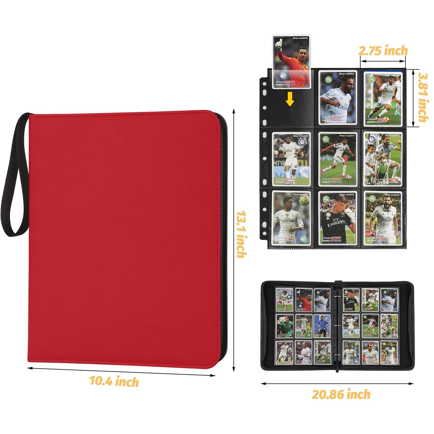 GERMUN 9 Pocket Card Binder  enhanced Zip Trading Card Binder  720 Double Sided Pocket PU Card Collection Binder  Collector Card Album  Card Folder for MTG  TCG  Sports Cards  Game Cards (RED)