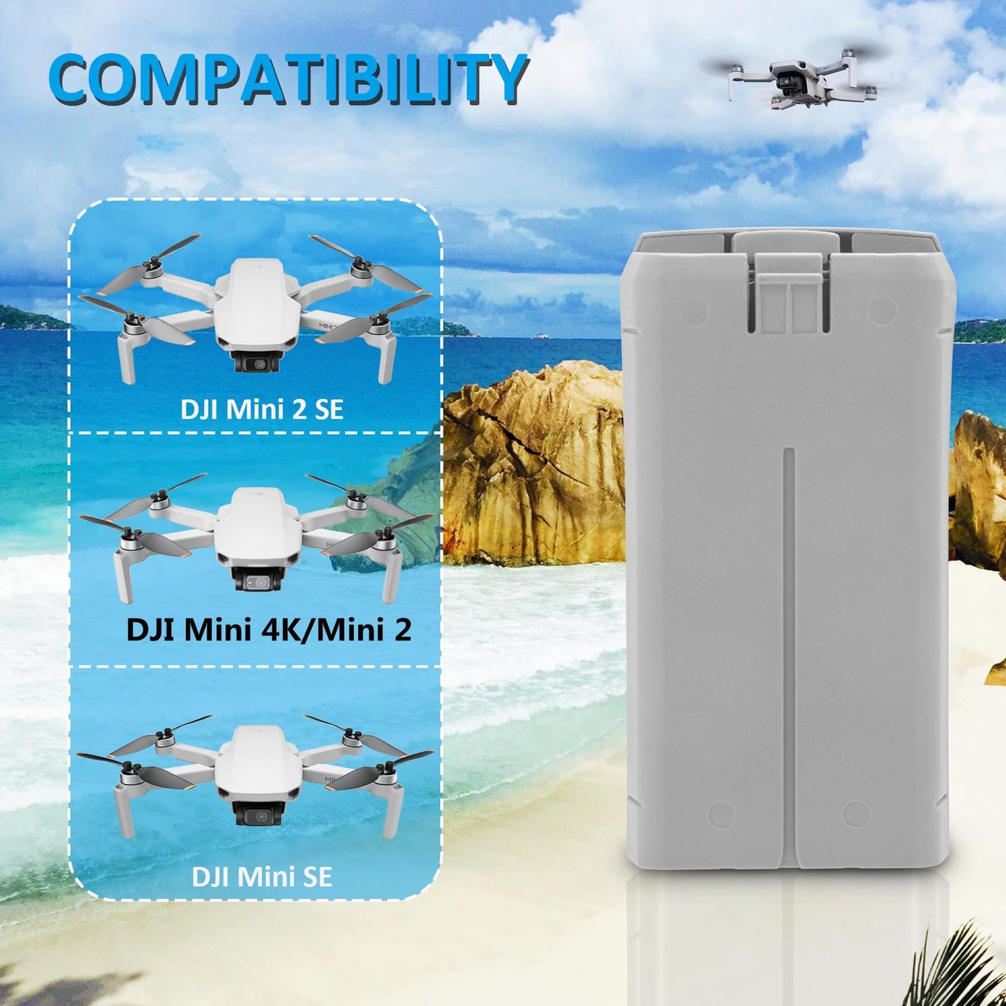 COOLSHOW Intelligent Flight Mini 4K Battery Mini 2 Series Battery 2 Packs 2400mAh and Smart LED Triple Mini 2 Battery Charger Tw