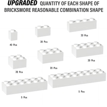 160 Piece White Classic Building Bricks, 8 Sizes Classic Building Bricks Bulk Pack, Compatible With Lego Parts And Pieces (White
