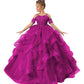 Long Girls Pageant Dress Fuchsia Flower Girl Dress Princess Ruffles Beaded Appliques Tulle Wedding Party Costumes US8